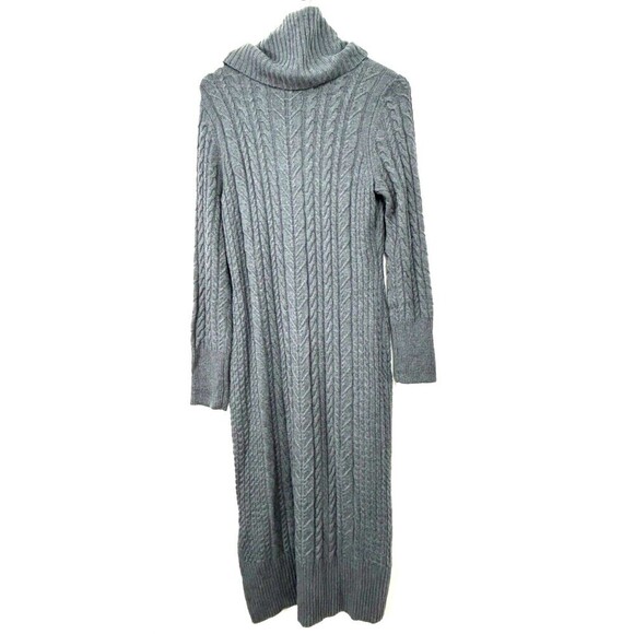 Tahari Women Size L Sweater Dress Storm Gray Cable Knit Cowl Neck Midi Sheath T3 - Picture 5 of 12